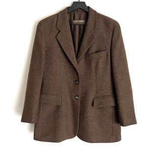 Luciano Barbera Womens Wool Cashmere 3 Button Blazer Size 46 Brown